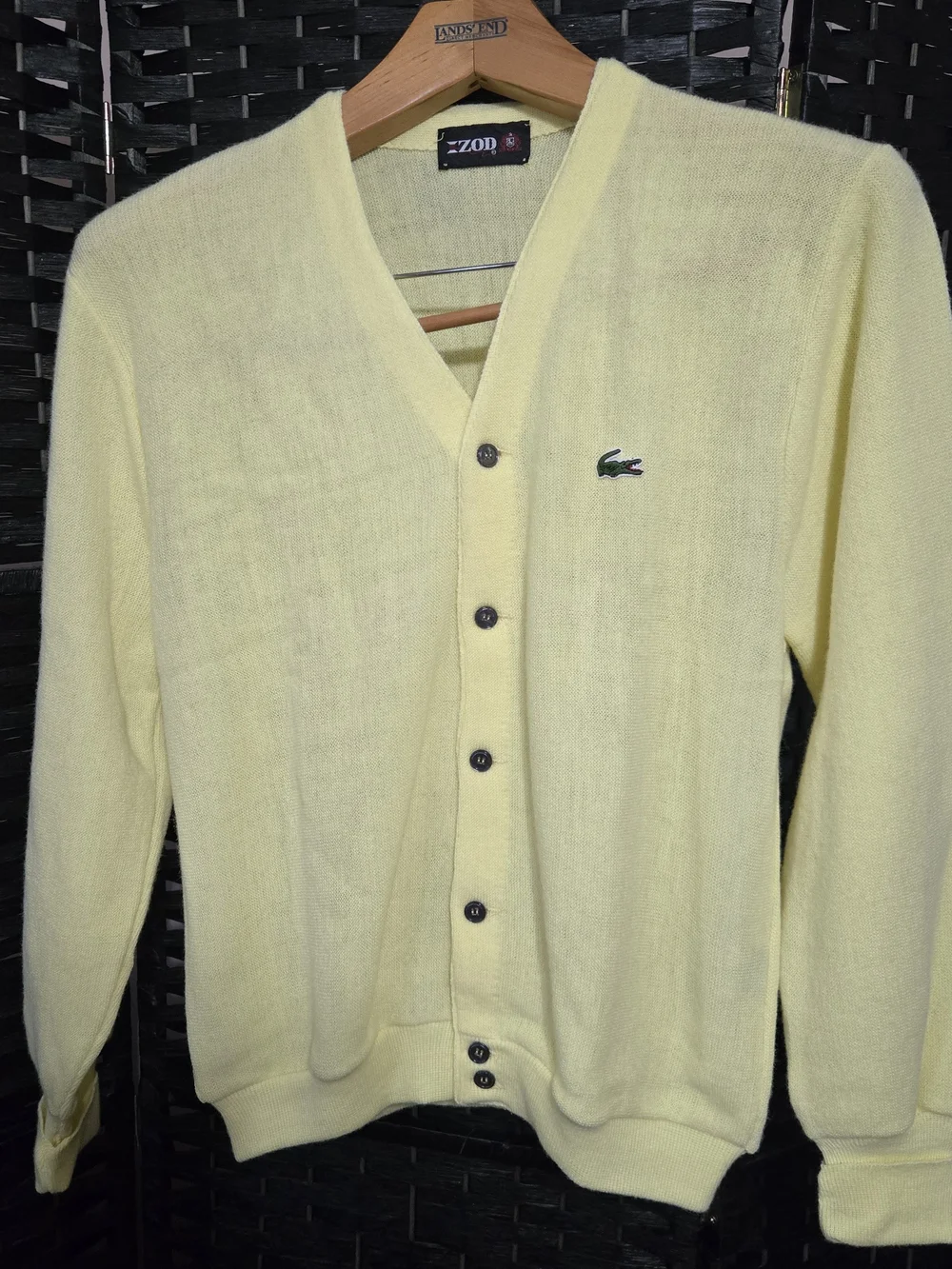Vtg Izod Lacoste Butter Yellow V Neck Cardigan Sweater Grandpacore Preppy 70’s